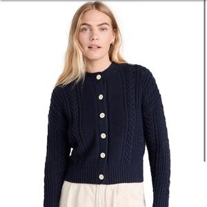 Alex Mill Navy Nico Cardigan Cable Knit